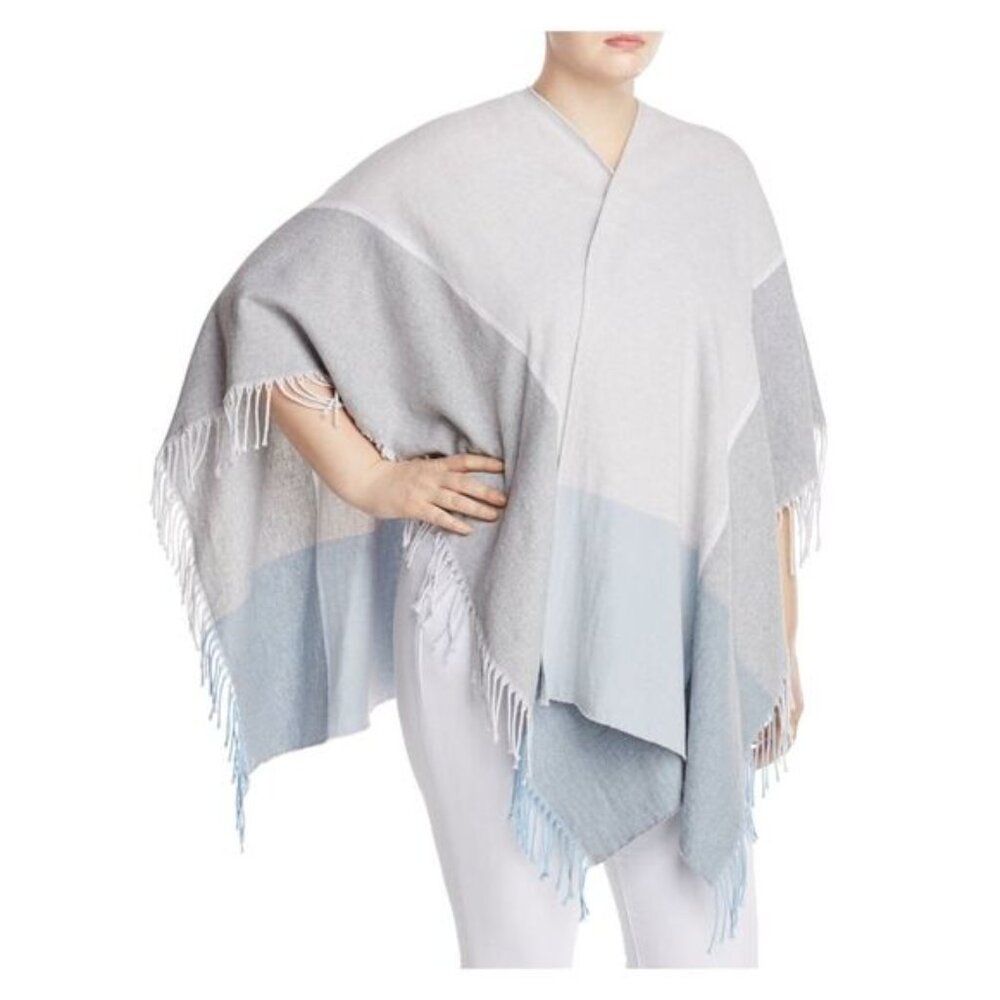 EILEEN FISHER One Size OS women recycled cotton fringed rain serape wrap poncho